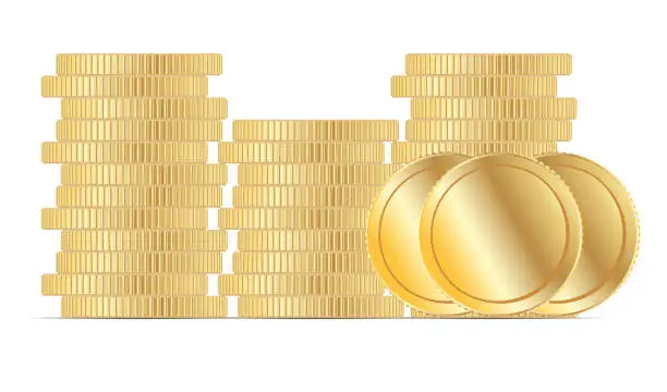 Vector illustration of Gold Coin Stack Vector. Flat Metal Euro Panny Cash