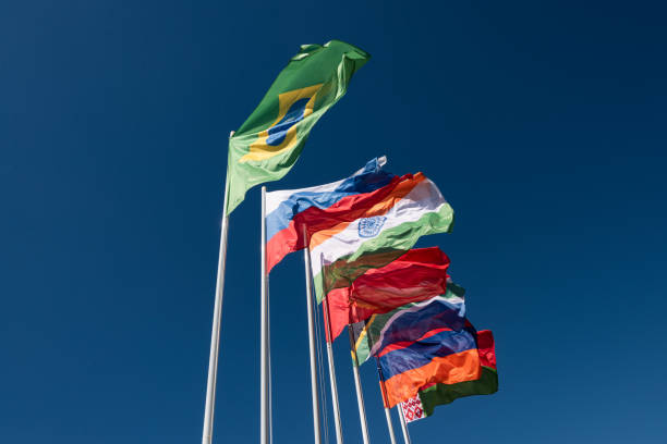 istock Flags of the BRICS countries in the blue sky 1154964542