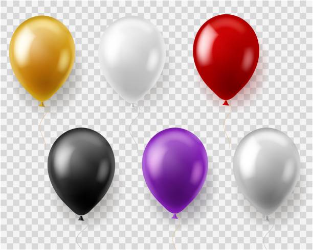 bunte ballons setzen ein. runde ballon fliegen spielzeug geschenk feier geburtstags-party hochzeit karneval, realistische vektorgestaltung - holiday vacations party mirrored pattern stock-grafiken, -clipart, -cartoons und -symbole