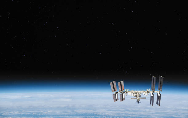 estação espacial internacional em órbita. elementos desta imagem fornecida pela nasa - estação espacial internacional fotos - fotografias e filmes do acervo