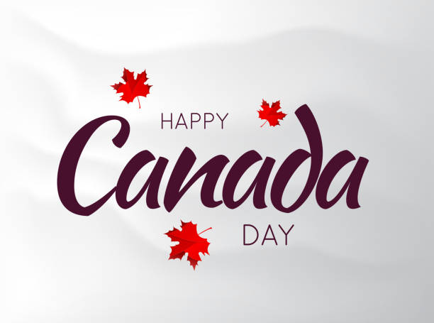 ilustrações de stock, clip art, desenhos animados e ícones de canada day poster on wavy background with maple leaf. vector illustration - canadian flag canada flag canada day