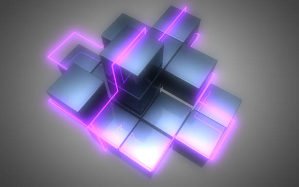 istock 3D abstract cubes background with neon lights 1154968660