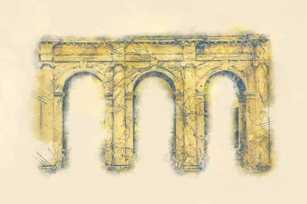 Photo of Watercolor illustration of an architectural ancient arch