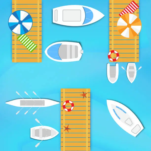 Vector illustration of Boats and yachts.