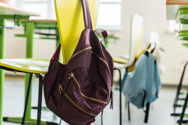 istock selective focus of backpacks on chairs in university 1154971130