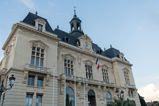 Details of the facade and sides of Tarbes town hall - France