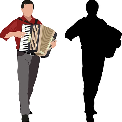silhouette of accordionist and clip art illustration