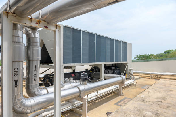 istock air conditioning units on rooftop with aluminium pipe housing 1154977983