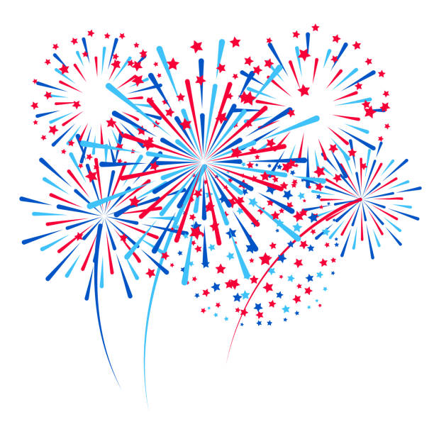 ilustrações, clipart, desenhos animados e ícones de grupo de elementos dos fogos de artifício para o projeto do dia da independência - independence holiday usa night