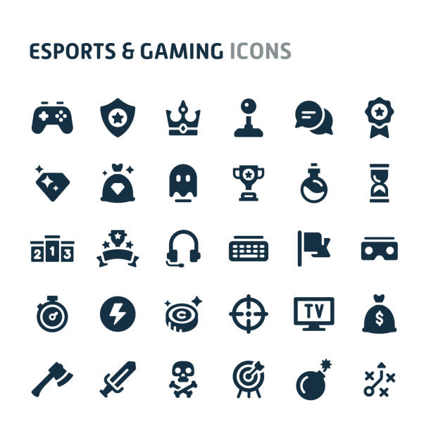 illustrations, cliparts, dessins animés et icônes de esports & jeu vector icon set. série d’icônes de fillio black. - sport symbol computer icon icon set