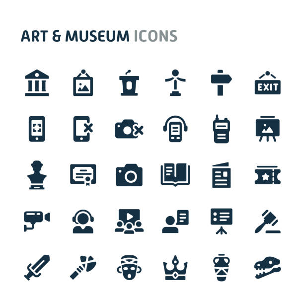 예술 &gt; 박물관 벡터 아이콘 세트입니다. fillio 블랙 아이콘 시리즈. - museum stock illustrations