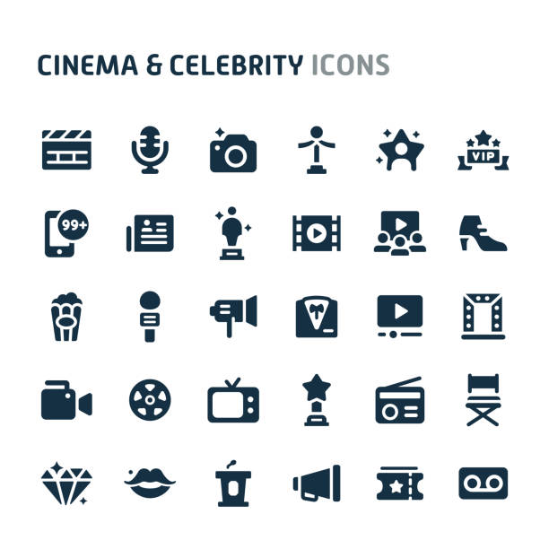 Cinema & Celebrity Vector Icon Set. Fillio Black Icon Series. Simple bold vector icons related to cinema and celebrity. Symbols such as awards, superstars and movie equipments are included in this set. Editable vector, still looks perfect in small size. vanity mirror stock illustrations