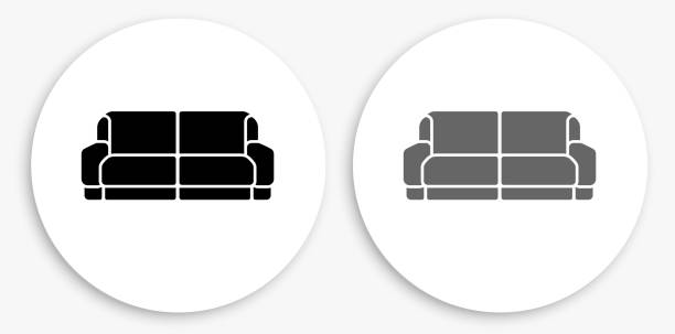 sofa schwarz-weiß round icon - 2277 stock-grafiken, -clipart, -cartoons und -symbole