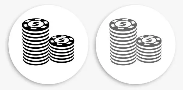 Vector illustration of Poker Chips Black and White Round Icon