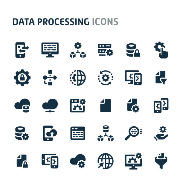 ilustrações de stock, clip art, desenhos animados e ícones de data processing vector icon set. fillio black icon series. - diagram computer network network server network security