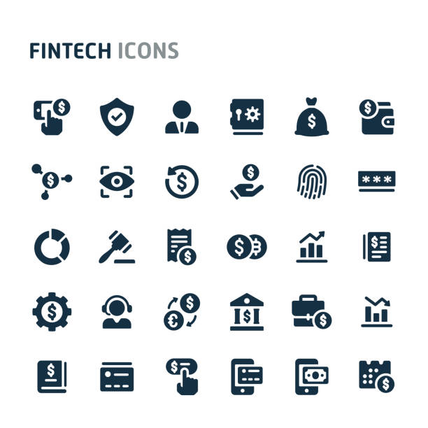 Fintech Vector Icon Set. Fillio Black Icon Series. vector art illustration