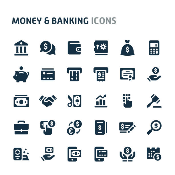 Money & Banking Vector Icon Set. Fillio Black Icon Series. vector art illustration