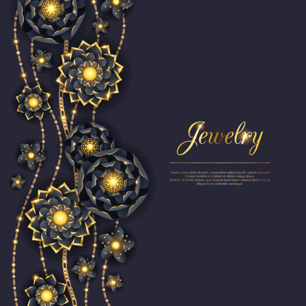istock Abstract golden and black flowers and chains background. 1154983454