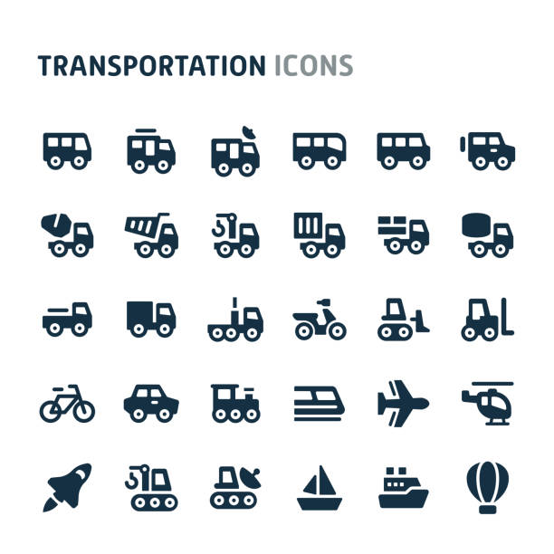 transport vector icon set. fillio black icon series. - airplane sea passage travel commercial airplane stock-grafiken, -clipart, -cartoons und -symbole