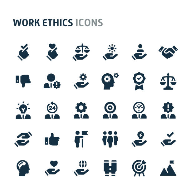 ilustraciones, imágenes clip art, dibujos animados e iconos de stock de trabajo ética vector conjunto de iconos. fillio black icon series. - victor francos