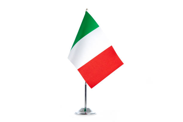 istock Italian Flag stands on a white background 1154987066