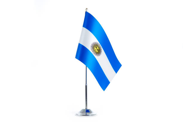 istock Argentinian Flag stands on a white background 1154987461