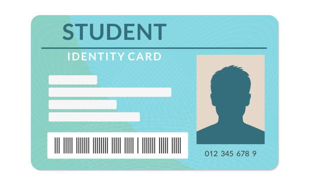 studentenausweis. universität, schule, college-personalausweis. vektor-illustration. - id card stock-grafiken, -clipart, -cartoons und -symbole