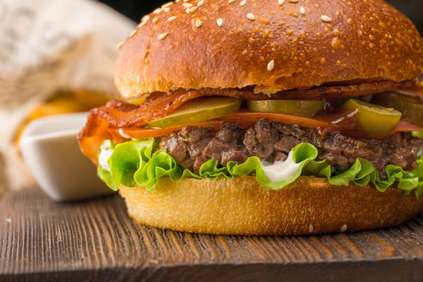 istock Burger with coarsely chopped meat and potatoes 1154992851