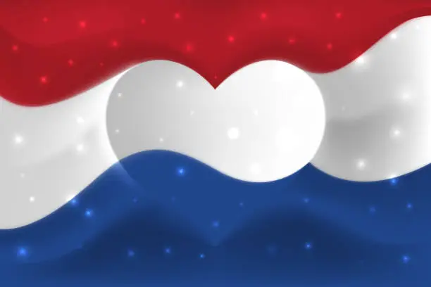 Vector illustration of Netherlands with love. National flag with heart shaped waves. Background in colors of flag of netherlands. Heart shape, vector illustration