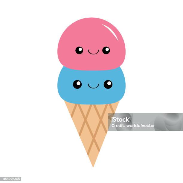 Ice Cream In The Waffle Cone Scoop Set Smiling Face Cute Cartoon Character  Love Card Sweet Food Flat Design White Background Isolated Stock  Illustration - Download Image Now - iStock