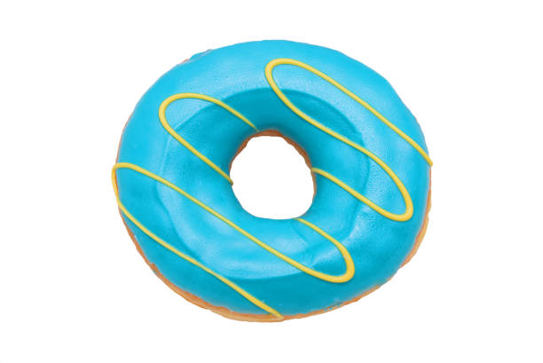 istock Top view of blue sugar coated donuts isolated on white 1154998689