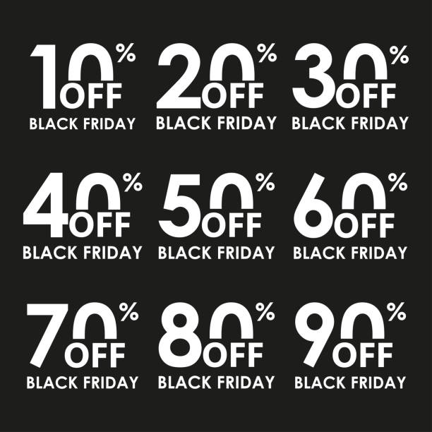 Sale icon set. Black Friday concept. Discount price off and sales design template. Shopping and low price symbols. 10,20,30,40,50,60,70,80,90 percent sale. Vector illustration. Sale icon set. Black Friday concept. Discount price off and sales design template. Shopping and low price symbols. 10,20,30,40,50,60,70,80,90 percent sale. Vector illustration. friday stock illustrations