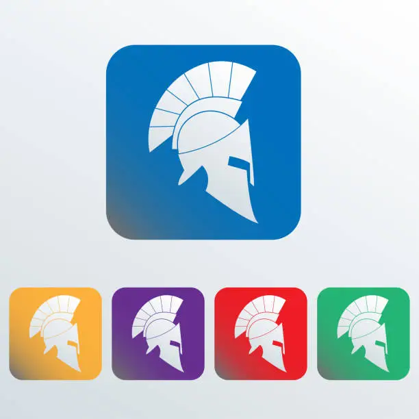 Vector illustration of Spartan and gladiator helmet icon. Ancient Roman or Greek helmet with feathered crest. Colorful vector illustration.