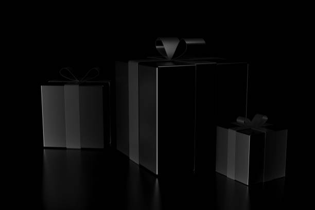istock Light and shadow of gift box in the darkness. 3D rendering. 1155004307