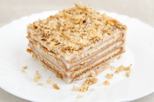 istock Piece of biscuit cake on white plate 1155004448