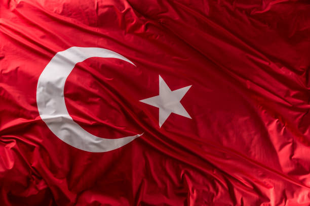 istock Turkey flag waving in the wind - top of view. 1155012096