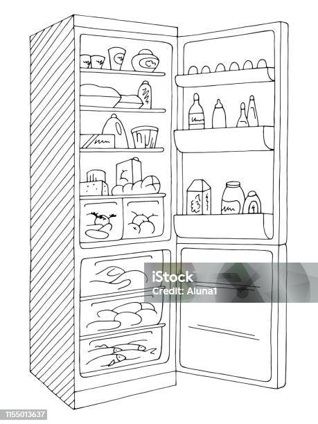 Ilustración de Refrigerador Gráfico Abierto Aislado De Dibujo Blanco Negro  y más Vectores Libres de Derechos de Frigorífico - iStock