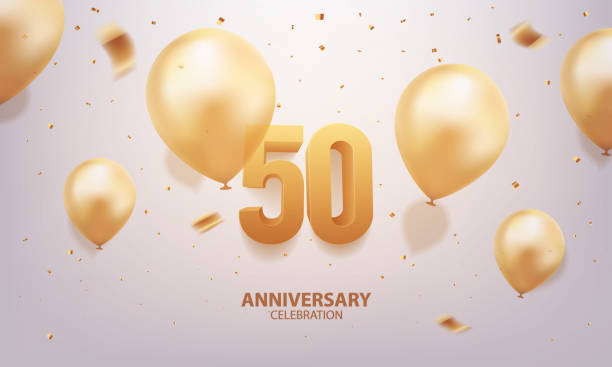 празднование 50-летия - number anniversary gold celebration stock illustrations