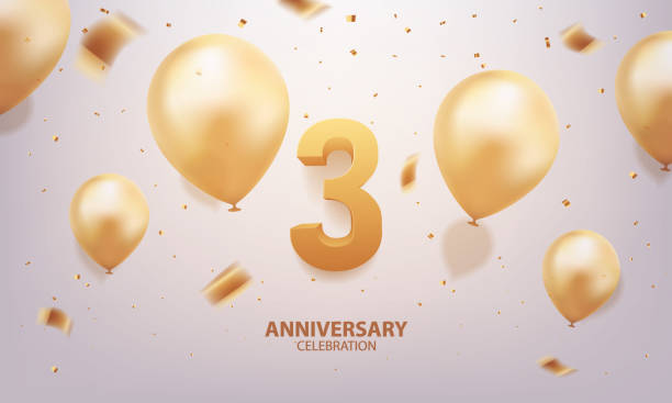 illustrations, cliparts, dessins animés et icônes de fond de célébration de 3ème année d’anniversaire - number anniversary gold celebration