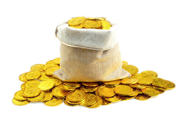 istock Stacking gold coin in treasure sack on white background, Money stack for business planning investment and saving future concept 1155017942