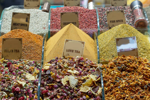 istock Various herbal tea and fruit teas in Turkish spice bazaar in istanbul 1155018775