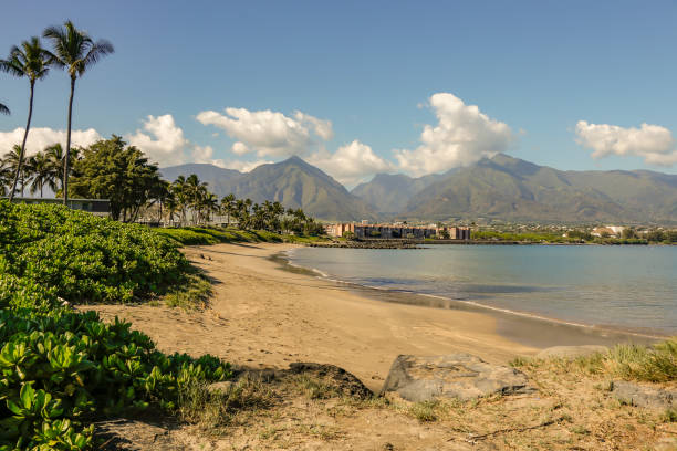 istock no one on the beach with mountains in the distance 1155021487