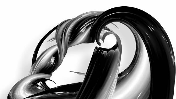 istock 3d render black and white ribbon curved and twisted in ring. Interesting 3d abstract figure that glitters like a striped candy or rolled plastic gift ribbon. beautiful lines on a white background. 26 1155022047