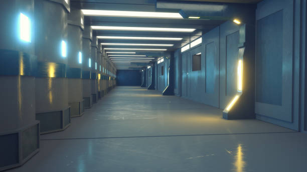 istock 3d render interior. Futuristic hallway. Interior concept design 1155023252