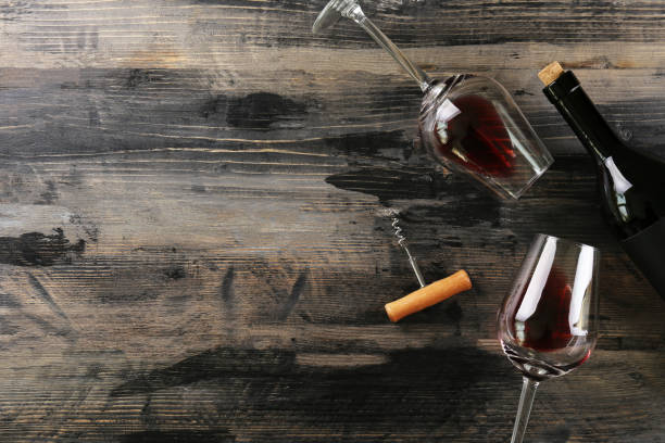 istock Showcase of vintage wine bottles with empty sticker labels. 1155024263