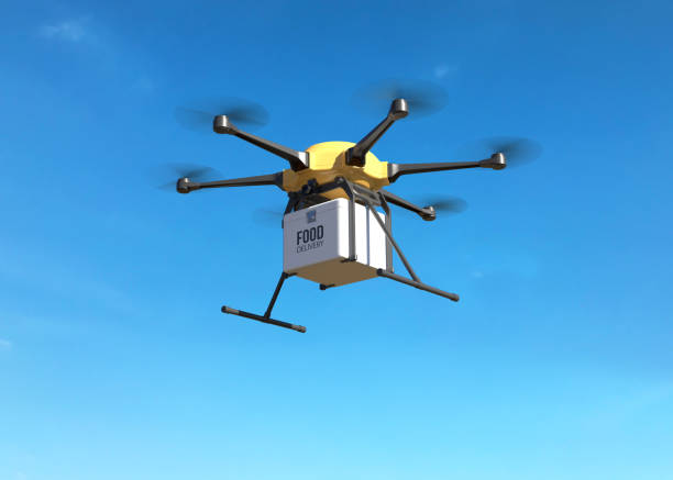 koncepcja drona dostawy żywności - helicopter air vehicle business cargo container zdjęcia i obrazy z banku zdjęć