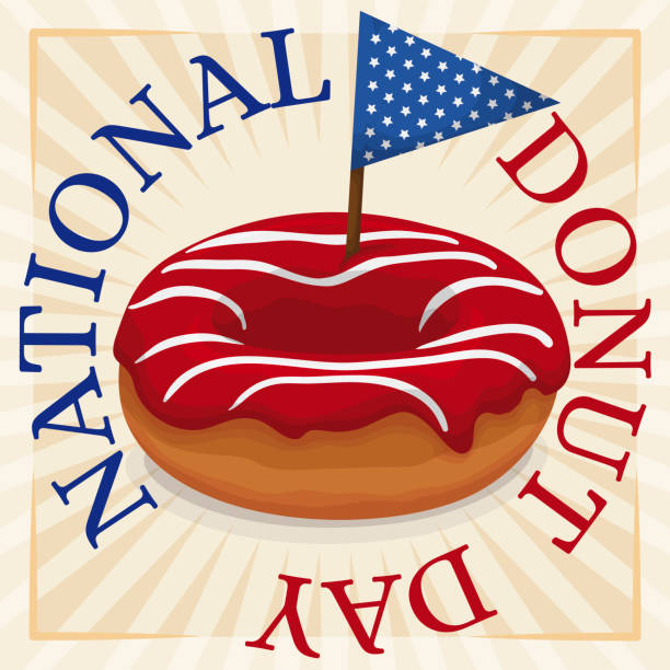 istock Delicious Donut with Starry Pennant to Celebrate National Doughnut Day 1155030254