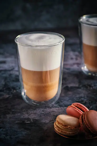 Latte Macchiato Served with Macarons