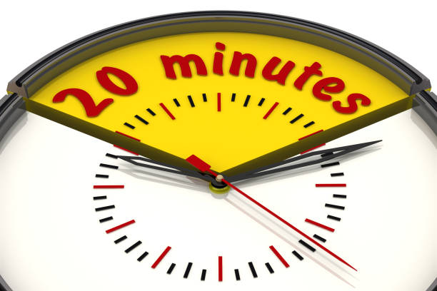 The time interval of twenty minutes on the analog clock. Isolated. 3D Illustration