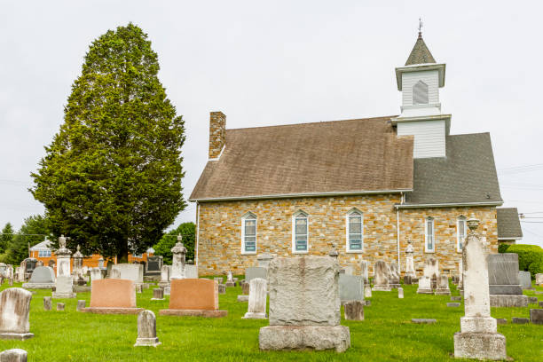 istock Stone Church And Graveyard, Cloudy Sky 1155038897